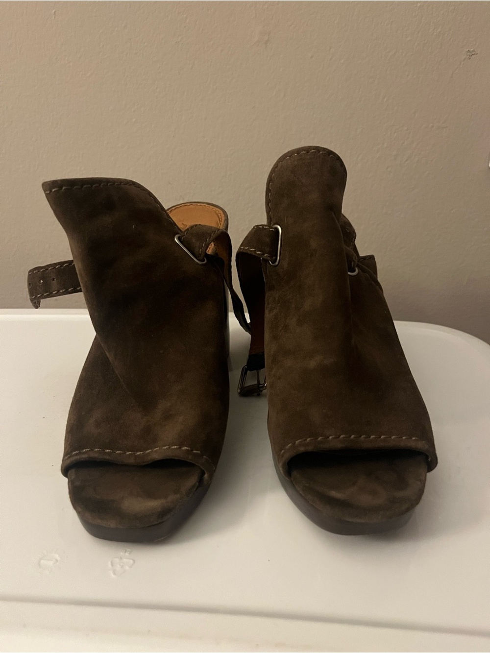 Frye Brown Suede Open-Toe Slingback Mules